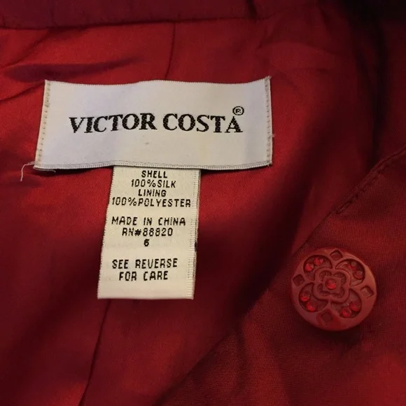 Victor Costa Red Duponi Silk Blazer 6 - Picture 8 of 8